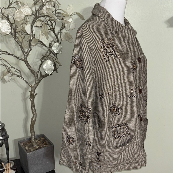 Chico's Silk Tribal Beige Patterned Blazer - Picture 3 of 5